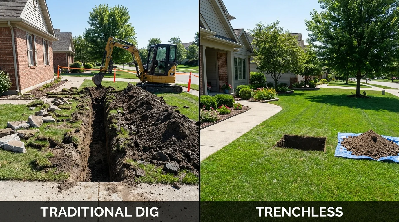 Trenchless sewer repair with minimal yard damage versus traditional excavation in Elizabeth, PA